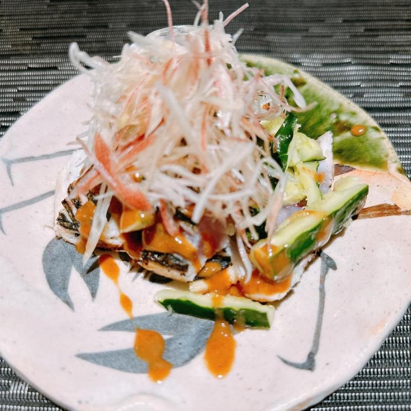 鯵炙りたたき梅花椒塩ソース(和食や 太いち)