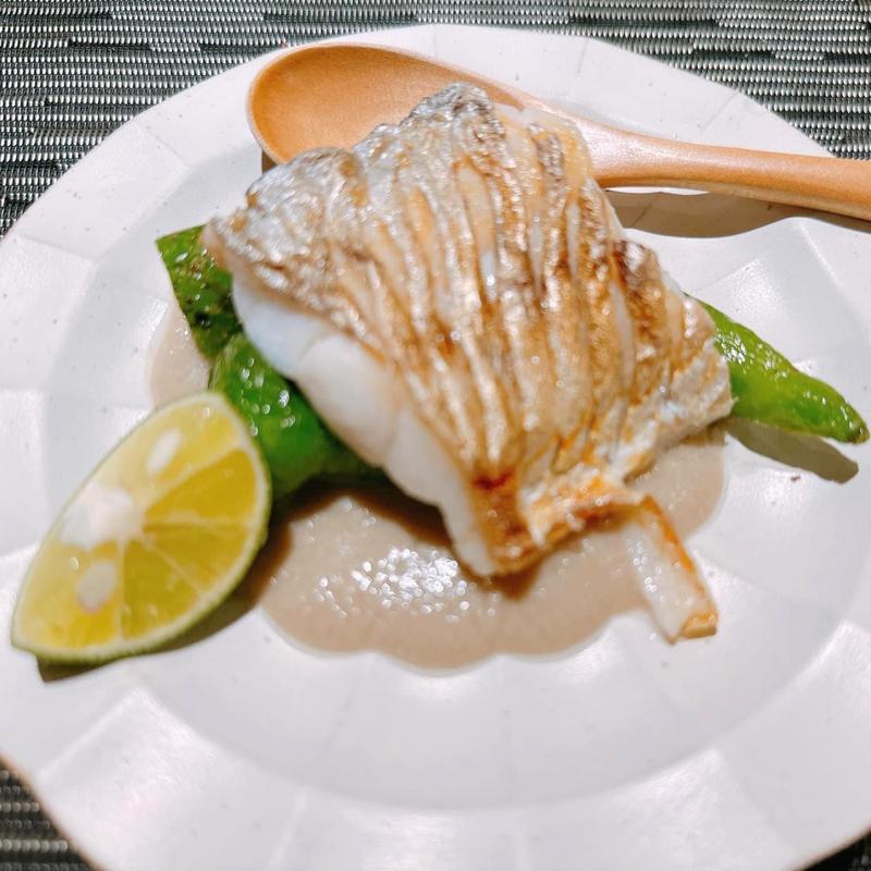 太刀魚塩焼き万願寺とうがらし濃厚魚介スープ掛け(和食や 太いち)