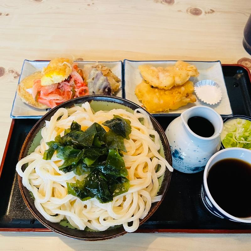 野菜天ぷらうどん＋大盛り＋なまずの天ぷら(松葉屋)
