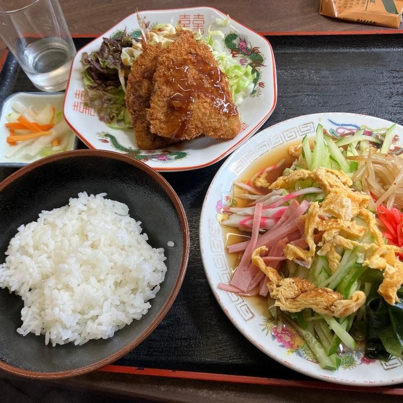 冷やし中華+アジフライ+半ライス(喜楽亭食堂 )