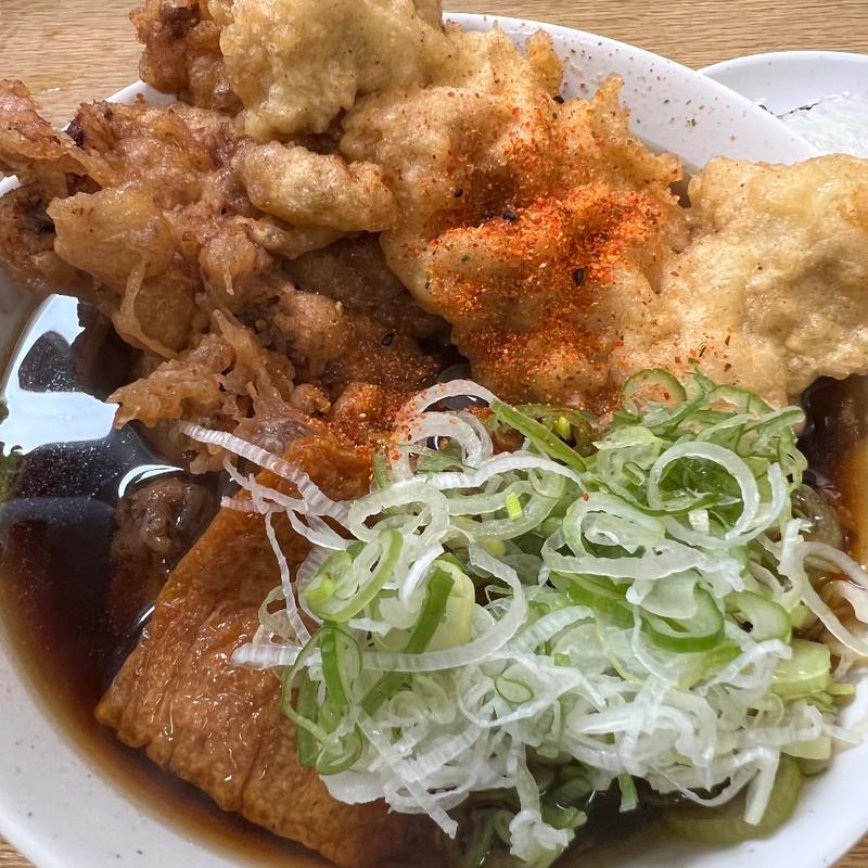 太蕎麦　(ジャンボゲソ　とり天　きつね)(一由そば )