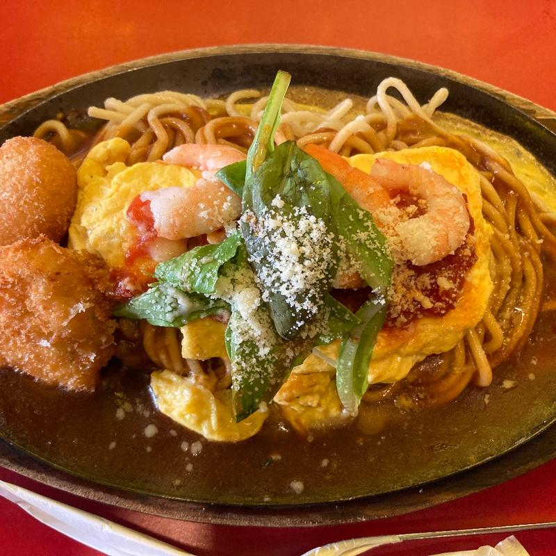 オムエビスパLサイズチキンカツカニクリ(スパゲッ亭チャオ 本店)