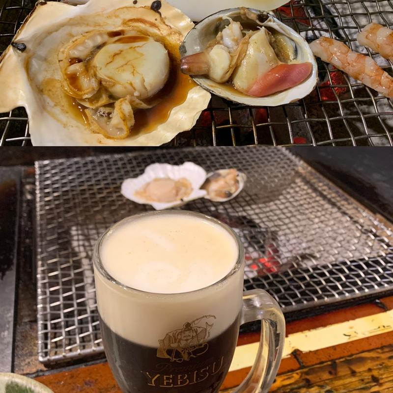 ホタテ、ホッキ焼き(炉ばた煉瓦 （ろばたれんが）)