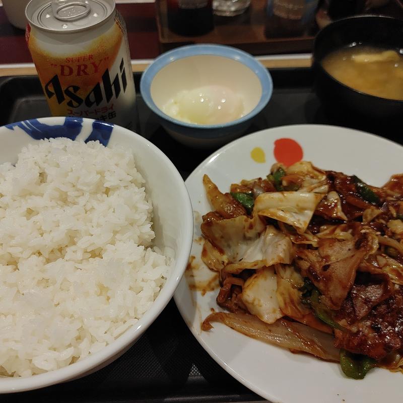 回鍋肉定食＋生ジョッキ缶(松屋 本八幡店)