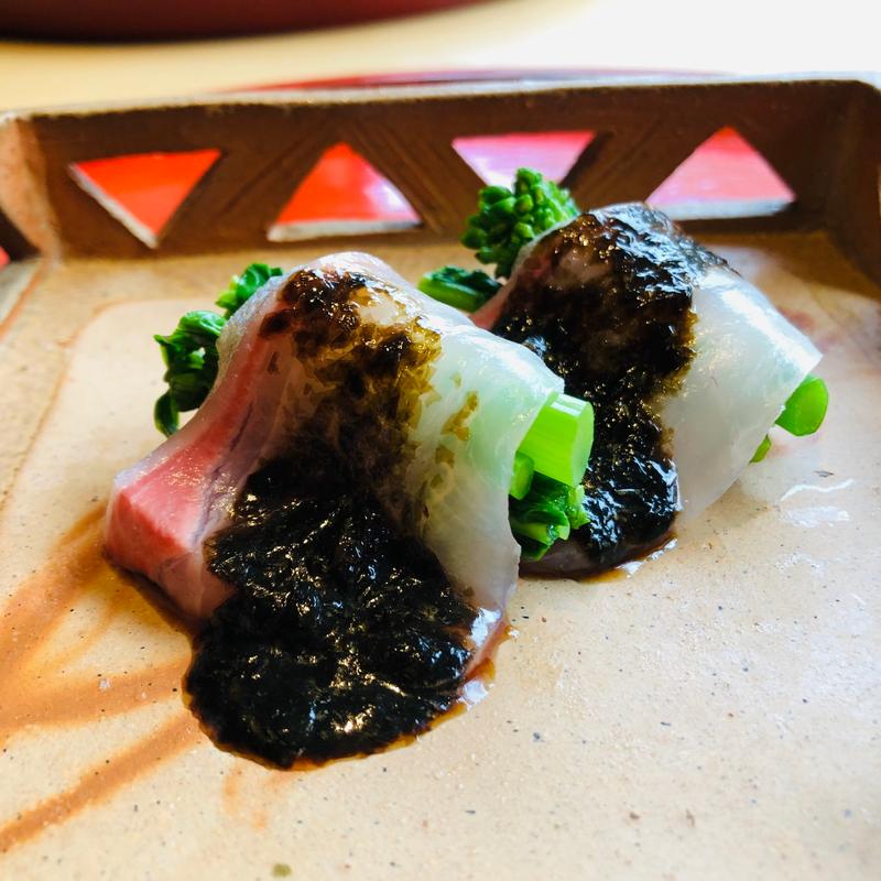 造り 間八春菜巻き_弥生おもてなし(妙見温泉石原荘・レストラン石蔵)