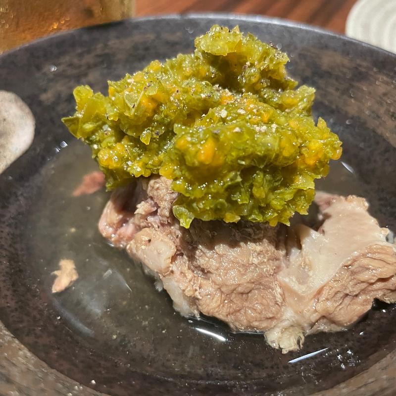 おでん ラム肉　ケールとすだちのジュレ(焼き鳥とワイン＋ビストロおでん 3B)