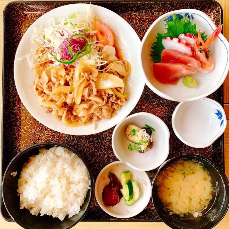 まごころ豚バラ生姜焼ランチ(刺身付)(竹水 （チクスイ）)