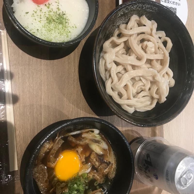 肉つけチビ明太子とろろセットビール(おしの製麺所 )