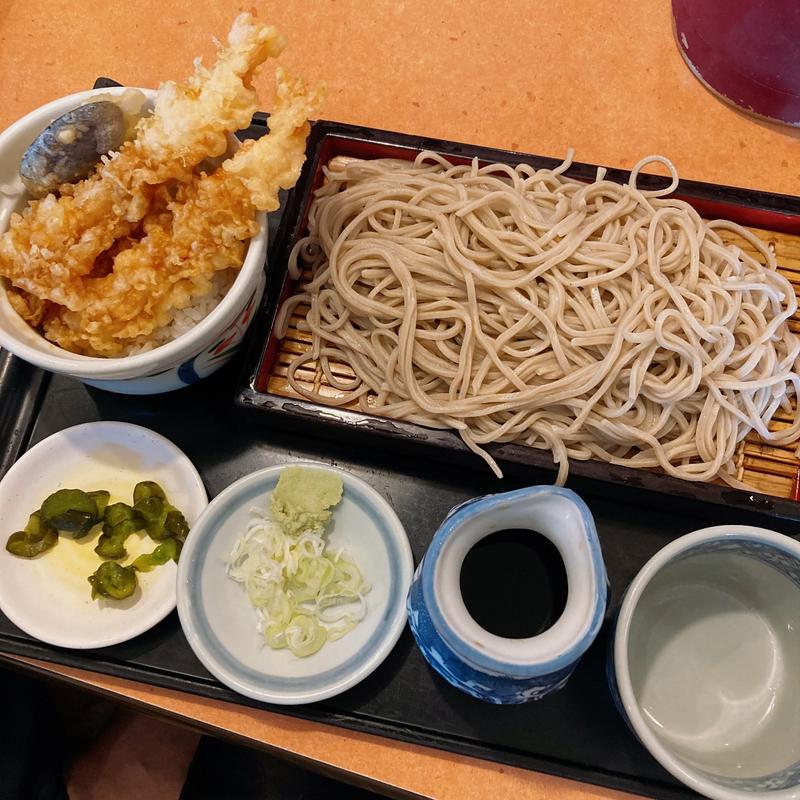 ミニ海老天丼冷そばセット（そば大盛り）(そば元本舗 那珂店 （そばげんほんぽ）)