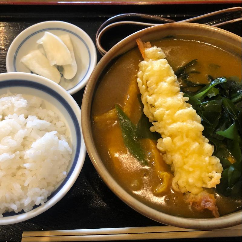 あげきざみわかめカレーうどんミニ天ぷら乗せと小小ライス(日の出うどん （ひのでうどん）)