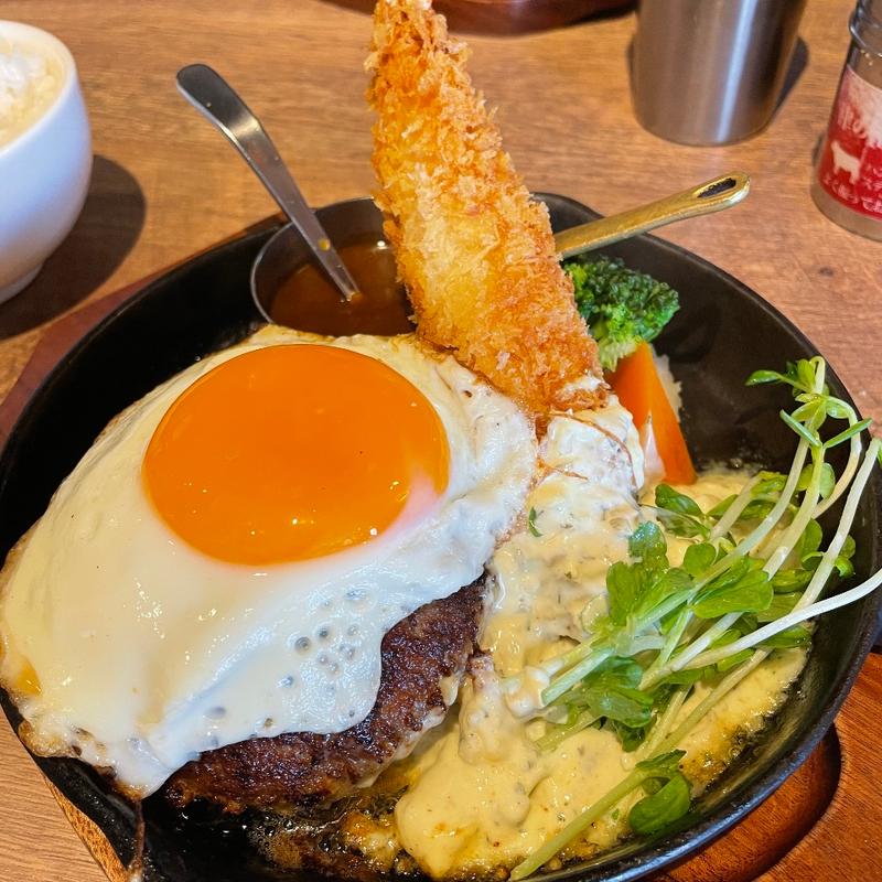 ハンバーグ200gエビフライ(津の田ミート 茨木店)
