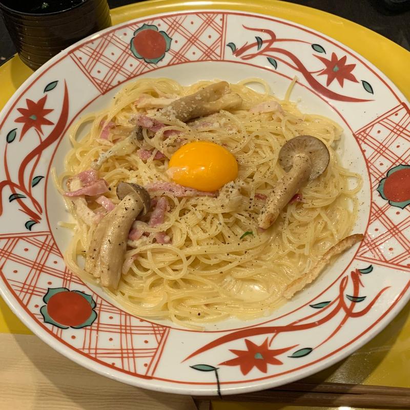 丹波地鶏丹波しめじのカルボナーラ(先斗入ル あべのハルカスダイニング店)