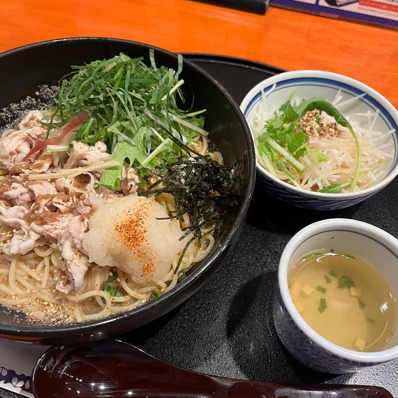 豚しゃぶとたっぷり香味野菜の冷製和風おろし＋レディースセット、サラダ、スープ、アイスコーヒー(洋麺屋 五右衛門 池袋パルコ店)