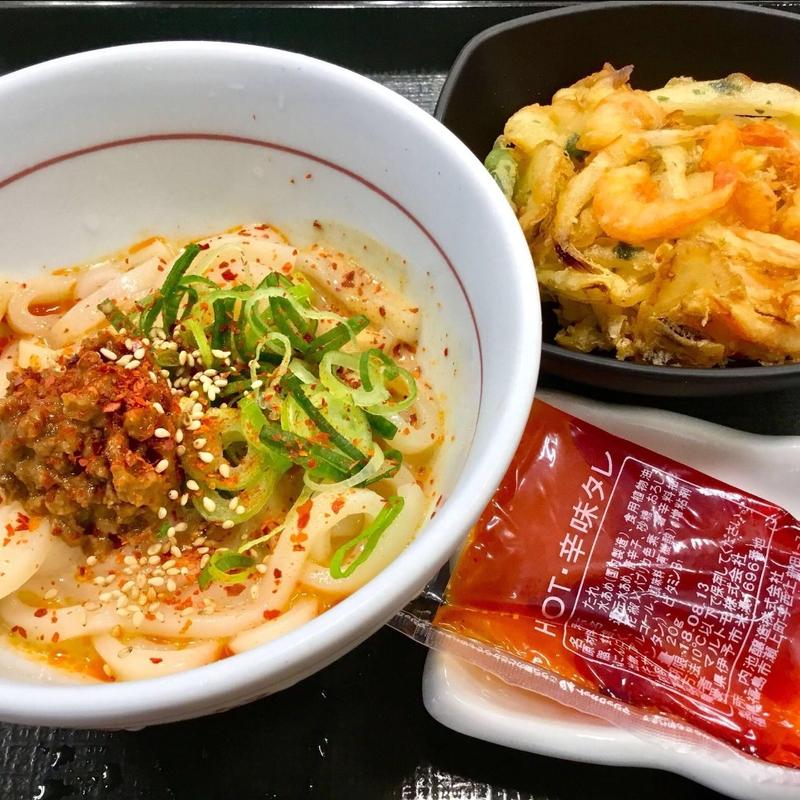 激辛冷やし担々うどん」(小)＋海老かきあげ(なか卯 ＪＲ野田店 )