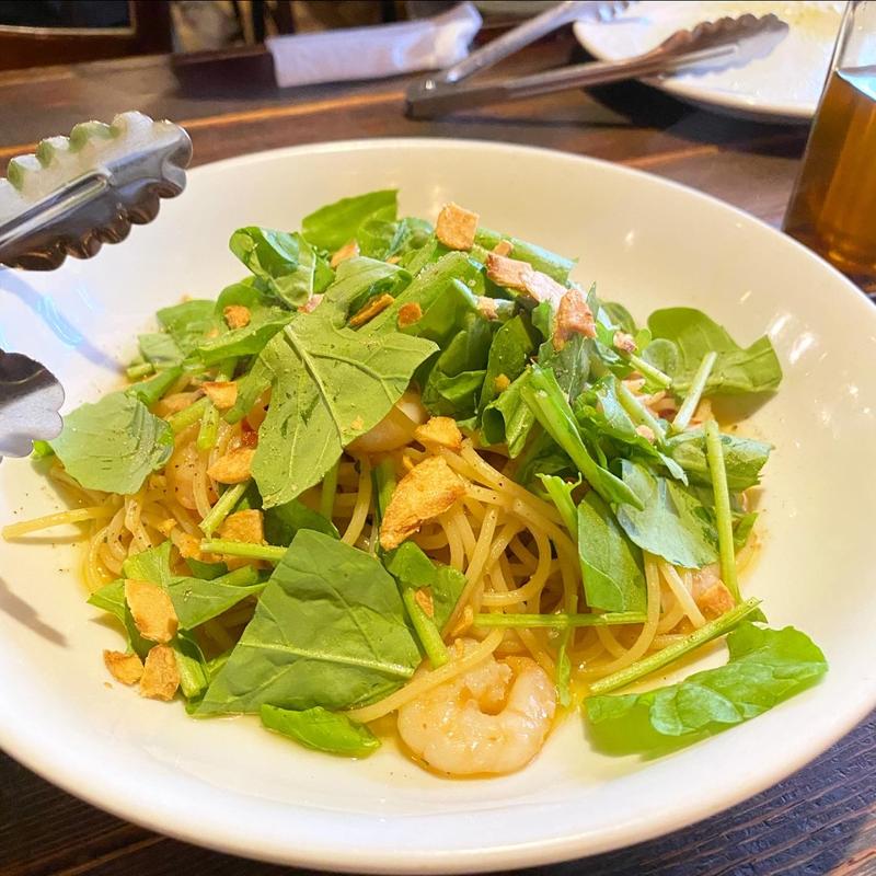 海老とルッコラとドライトマトのペペロンチーノ(ズッカ)