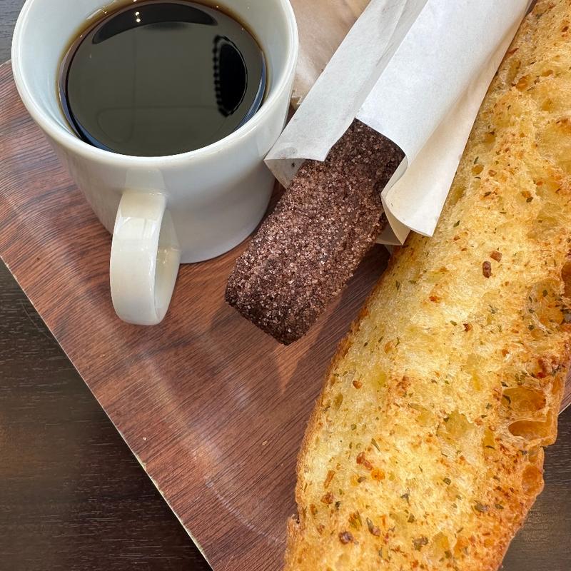 ロングガーリック➕シュガーチュロス➕コーヒー(ハースブラウン 南万騎が原)