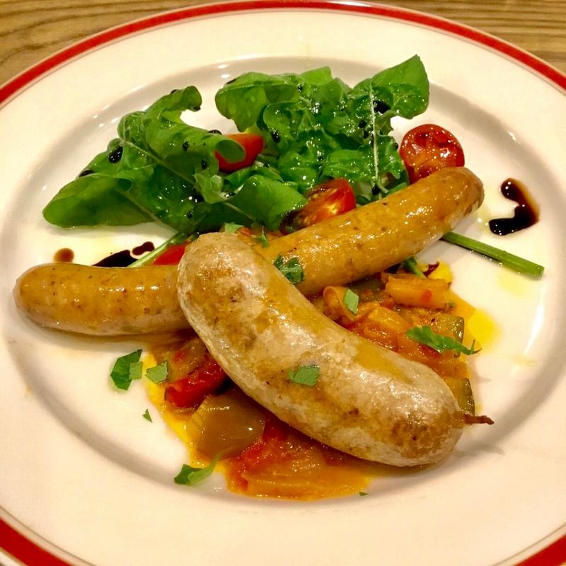 仔羊のスパイシーな自家製ソーセージ(メルゲーズ) レンズ豆の煮込み添え(改(ケーキとイタリア料理 ミーオ 福島店)