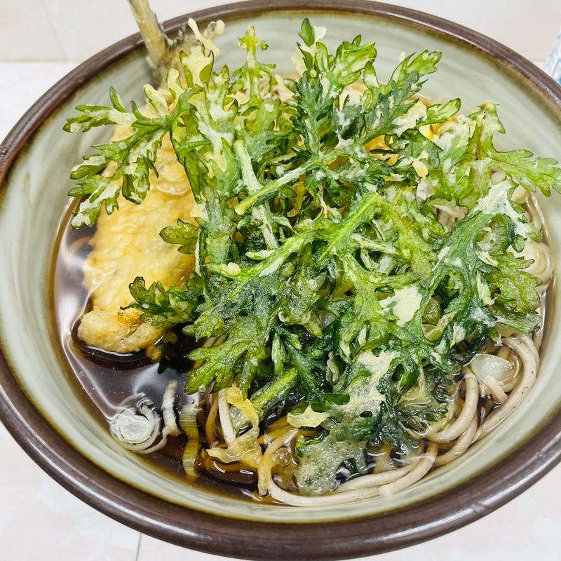 春菊、アジ天そば(浜田屋 （はまだや）)