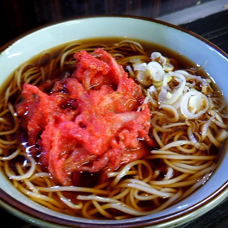 紅生姜天蕎麦(そばうどん 文殊 浅草店)