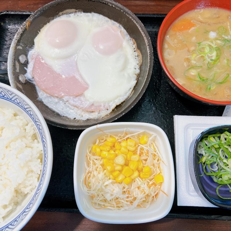 Wハムエッグ定食(吉野家 西日暮里店)