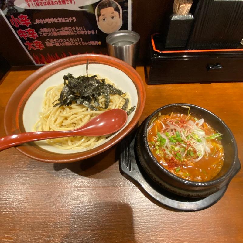 月曜日限定 旨辛つけ麺(長男、ほそのたかし)