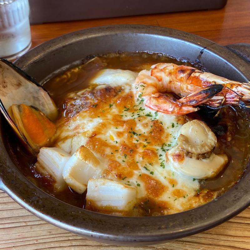 河豚の入ったスペシャルシーフードの焼きカレー(伽哩本舗)