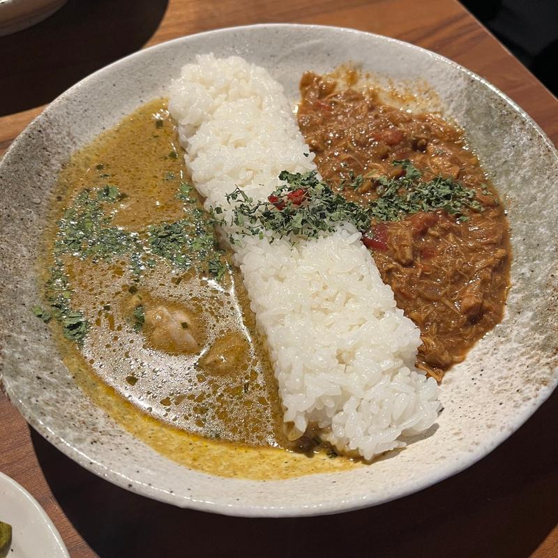 2種の合いがけ薬膳カレー(麻布十番 薬膳カレー 新海 本店)