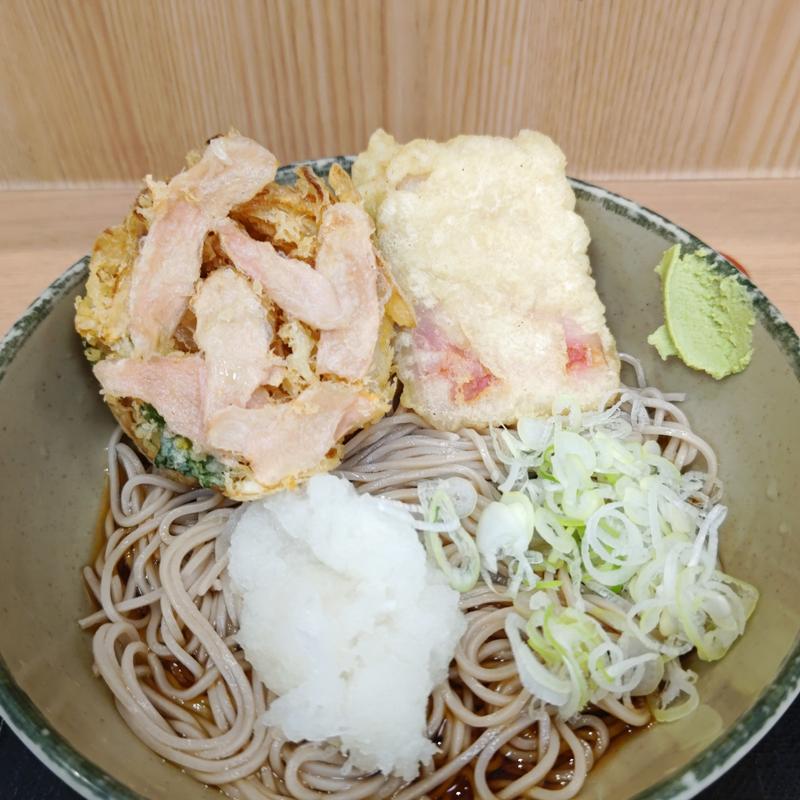 新生姜のミニかき揚げ天と厚切りベーコン天(名代 箱根そば 湘南台店)