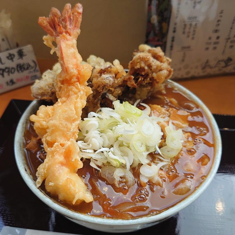 カレーそば大＋海老天＋舞茸天(あんだ堂)