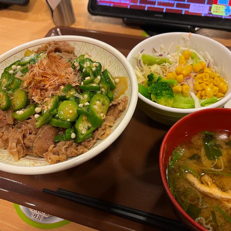 かつぶしオクラ牛丼（中盛）(すき家 西新宿五丁目駅前店 )