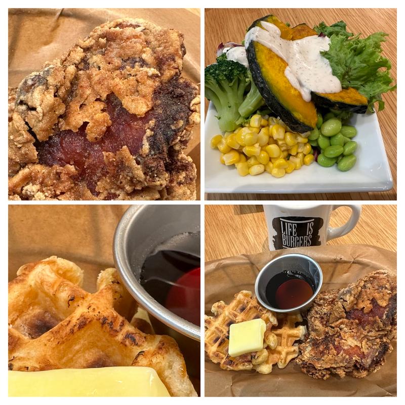 ワッフルチキン・ホットコーヒー(L)、サラダバー付き(J.S. BURGERS CAFE ららぽーと海老名店)