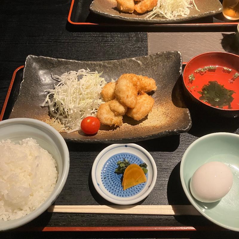 鶏カツ定食　卵かけご飯(さけのさかな )