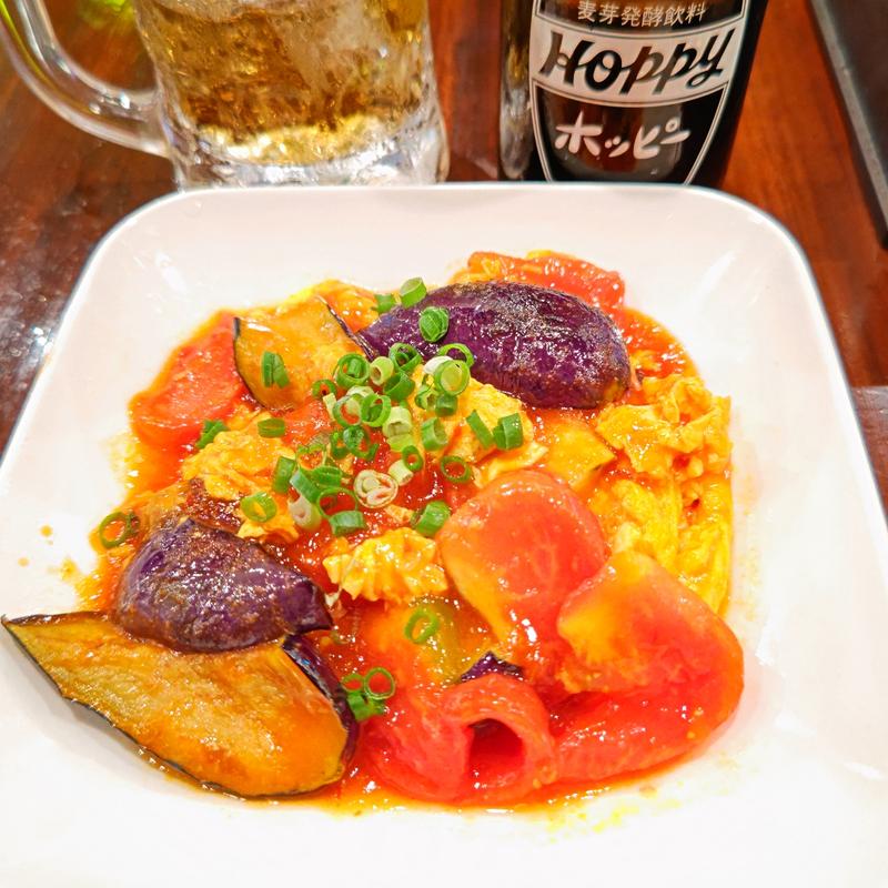 茄子とトマトの玉子入りチリソース(中華酒場 風来坊本店)