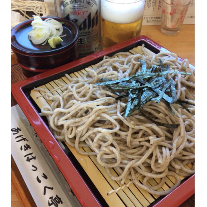 ざるそばと缶ビール(阿下喜 八石亭 )