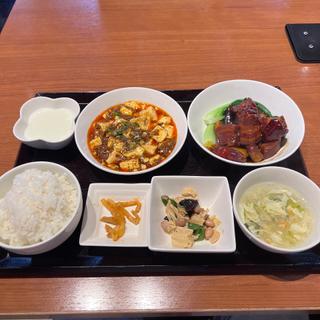 麻婆豆腐+角煮と野菜の唐辛子煮(百菜百味 銀座店)