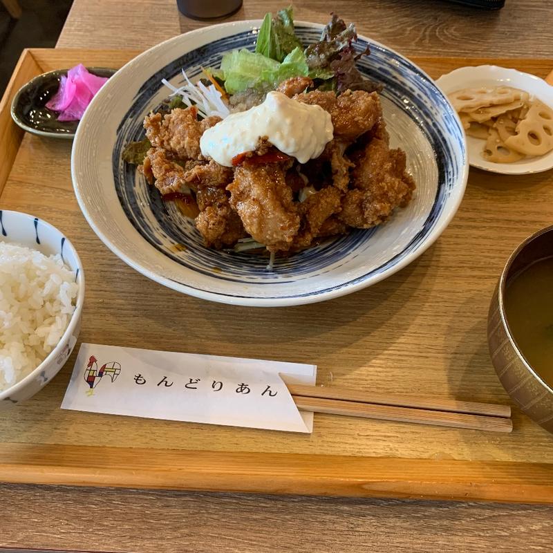 激辛南蛮唐揚げ4個定食（小鉢、味噌汁付き）(博多唐揚げ もんどりあん)