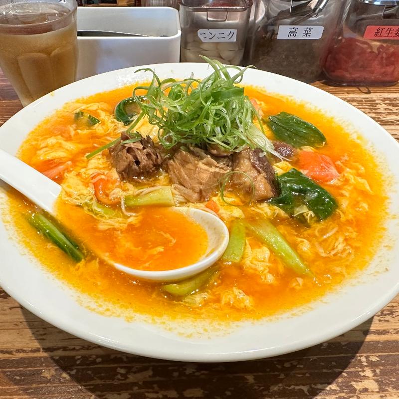 トマトと角煮のかき玉汁そば(博多ラーメン　龍ノ髭　 宇都宮店 )