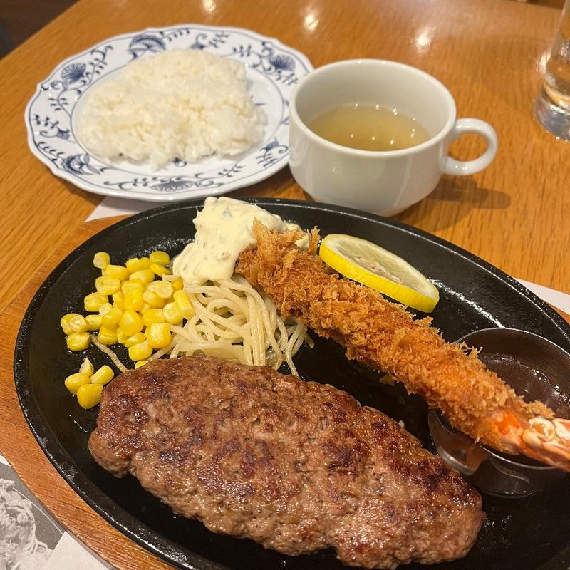 大海老とハンバーグ200g(グリルハンター 五反田店Grill Hunter)