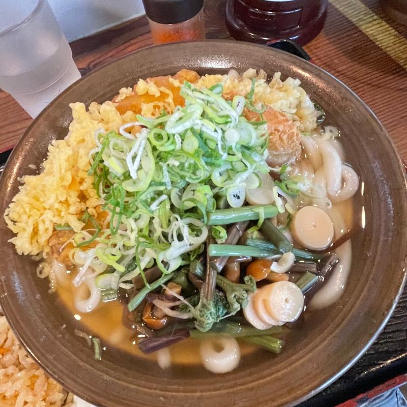 ゴボ天うどん山菜トッピング(牧のうどん 空港店)