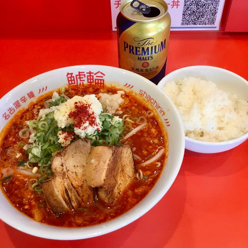 旨辛にんにくラーメン＋缶ビール(ライス無料)(台湾辛麺 鯱輪 熱田店)
