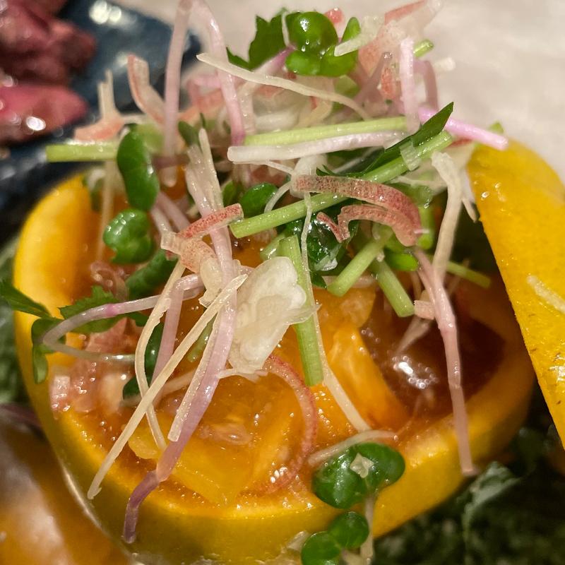 柿とささみのサラダ仕立て(佐賀県三瀬村 ふもと赤鶏 田町店)