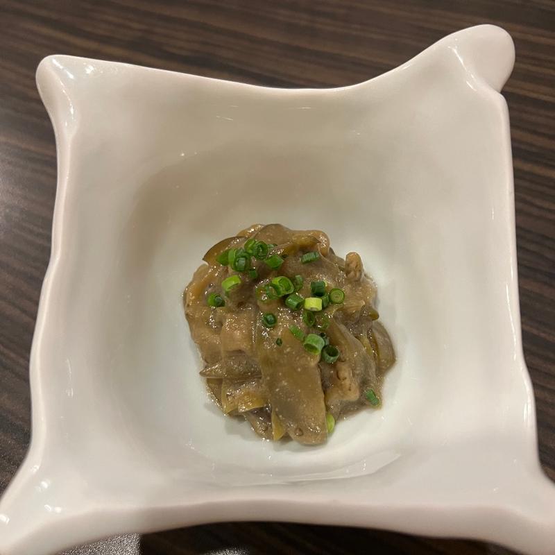 お通し　茄子の味噌炒め(旬菜料理 でんご)