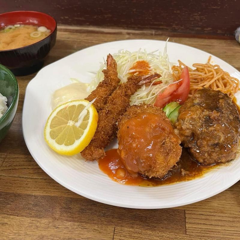 B エビフライ・クリームコロッケ盛合せ ハンバーグ(グリルサトー)