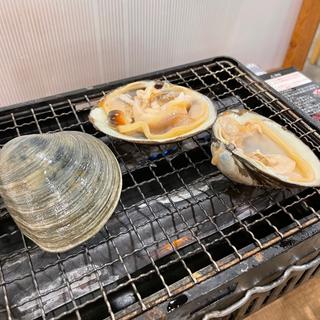 活白蛤焼＆ホッキ貝の殻焼(磯丸水産 今池店)
