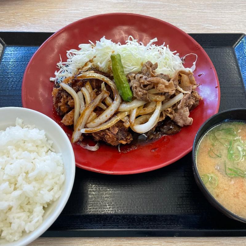 牛バラ焼きとロースカツの合い盛り定食(かつや 大阪住之江粉浜店)