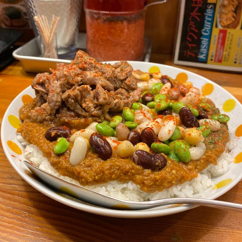 羊カレー+豆(火星カレー)