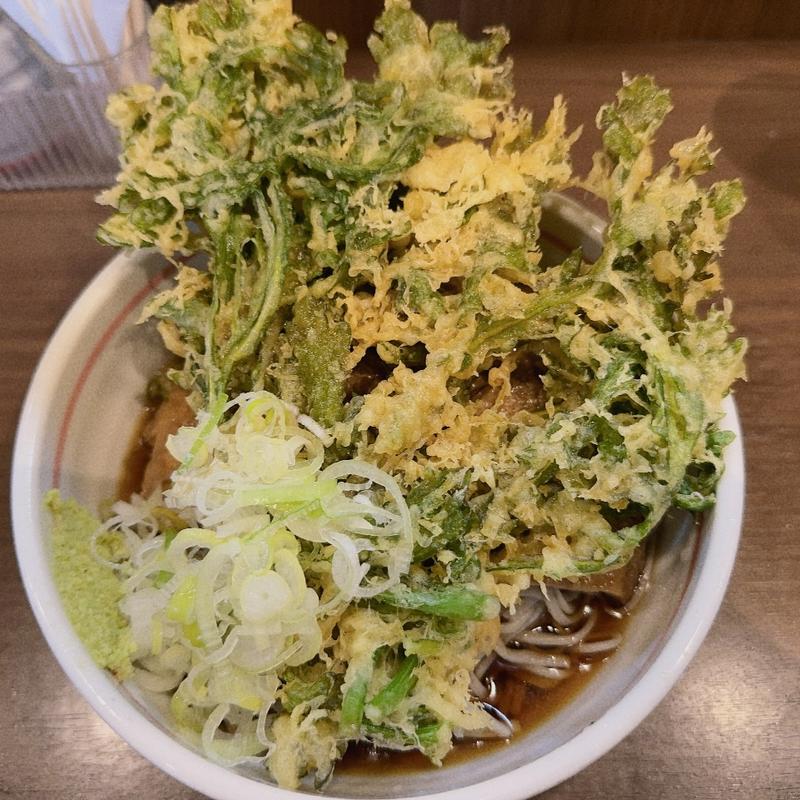春菊天そば、きつねトッピング(蕎麦 はないち)