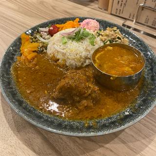 2種あいがけカレー(アンダーソンチキンカレー×豚しゃぶ和出汁カレー)+きりざい(咖哩アンダーソン)