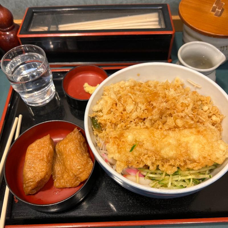 2枚冷やしたぬきそば　イカ天　いなり(小諸そば 竹芝店)