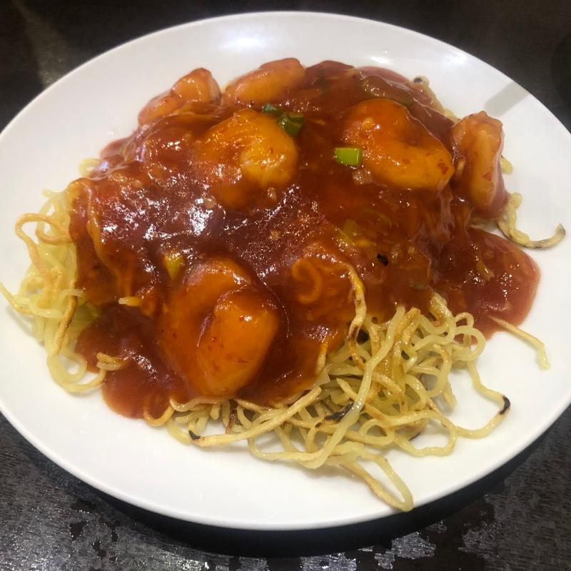 本日のランチE海老チリあんかけ炒麺(華珍楼)